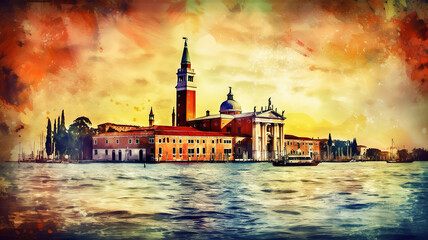 Wall Mural - San Giorgio Maggiore island and cathedral, Venice, Italy. Generative Ai