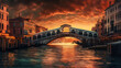 Panoramic view of famous ponte vecchio with river arno at sunset in florence, italy. Generative Ai