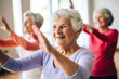 © MVProductions - Elderly women doing exercise in the nursing home, senior movement and recreation, never too old for working out. Generative AI