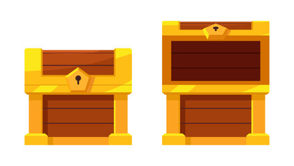 Wall Mural - Open and close the mystery wooden chest. Treasure on white background. Random a secret loot box concept. Vector illustration cartoon flat design.	
