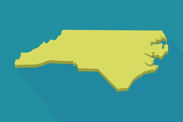 Yellow map of North Carolina with a relief effect isolated on a blue background with shadow (flat design)	