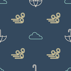 Poster - Set line Umbrella, Windy weather and Cloud on seamless pattern. Vector