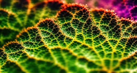 Close-up shot of a colorful plant with intricate patterns on its leaves - created with Generative AI