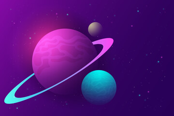 Wall Mural - planets in space with meteor satellites and asteroids in dark starry sky, earth, galaxy, cosmos, uni