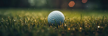 Illustration Of A Golf Ball Resting On A Vibrant Green Field, Ready For A Game Of Golf, Panorama Wallpaper Golf Ball, Sport Banner, AI
