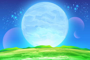Wall Mural - planets in space with meteor satellites and asteroids in dark starry sky, earth, galaxy, cosmos, uni