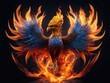 phenix bird flames on a black background, ai generative