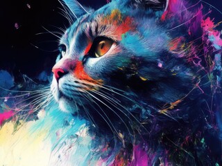  Art painting Acrylic color cat , meaow , Meaowing, ai generative