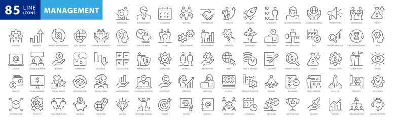 management line icons set. business managment and direction elements outline icons collection. busin