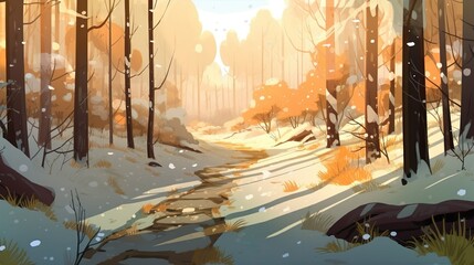 Wall Mural - Abstract background winter forest. Presenting the atmosphere of a winter forest with these breathtaking illustrations, decorated with thoughtfully designed banners. Generative AI.
