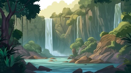 Wall Mural - abstract background waterfall in jungle forest. an image of a breathtaking waterfall set in a lush j