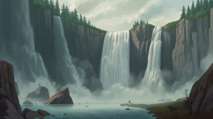 Wall Mural - abstract background waterfall in jungle forest. illustration of a breathtaking waterfall in a lush j