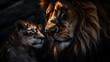 lion and his cub in cave