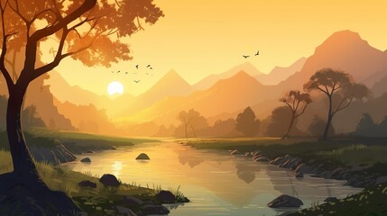 Wall Mural - background sunset in the river valley. a scenic picture of a river valley and sunset in this stunnin