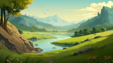 Wall Mural - background river valley. the beauty of nature with this breathtaking artwork featuring a river valle