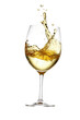 white wine splashing in a glass isolated on a transparent background
