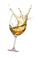 white wine splashing in a glass isolated on a transparent background