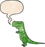 Fototapeta Dinusie - cartoon dinosaur with speech bubble in retro texture style
