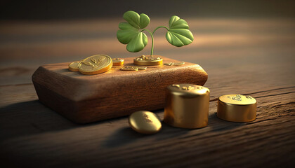Wall Mural - The Power of Investing in Gold: Small Plants Thriving on a Bed of Wealth - ai generated Generative AI