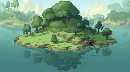Wall Mural - background island in the middle of the lake. exciting banner design with a calm background of an isl