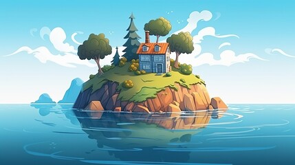 Wall Mural - background island in the middle of the lake. an image that emphasizes the beauty of an island in the