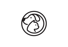 Dog With Cat Logo, Pet Care In Circle Shape Abstract Modern Vector Design