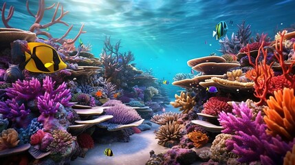 Wall Mural -  an underwater scene with corals and fish in the water.  generative ai