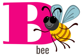 Sticker - B for bee letter card. English alphabet symbol