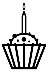 Poster - Birthday cupcake icon. Burning candle flame in sweet dessert