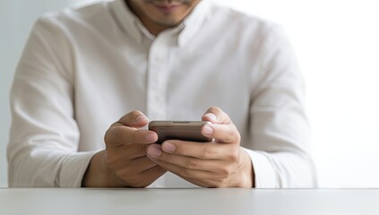 Poster - man using smartphone on white surface generative ai