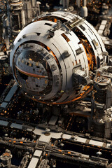 Poster - An intricate paper-cut design of a space station orbiting Earth, with intricate details in the cutouts showcasing different modules and structures of the station.  Generative AI technology.