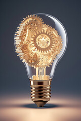 Poster - A captivating paper-cut design of a lightbulb with gears and cogs inside, representing the fusion of creativity and technology in the process of generating new ideas. Generative AI technology.