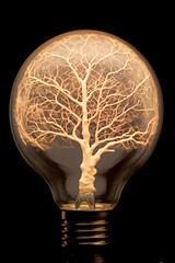 Aufkleber - A mesmerizing paper-cut representation of a lightbulb with tree branches growing out of it, embodying the concept of nurturing ideas and their potential to bear fruit.  Generative AI technology.
