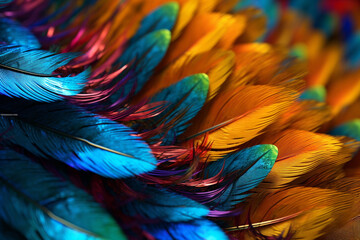 Poster -  trending image featuring a close-up shot of a single feather with intricate details and vibrant colors, Generative AI technology.