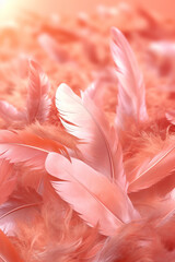 Poster - A dreamy and whimsical feather background pattern texture, with feathers floating in a gentle breeze against a soft pastel-colored background, Generative AI technology.