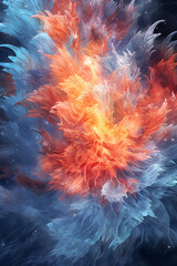 Poster - An abstract illustration of frozen flames, with icy tendrils and crystalline structures, Generative AI technology.