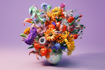 Poster - An abstract depiction of a bouquet of colorful wildflowers, arranged in a whimsical and natural composition, evoking a sense of joy and freedom.  Generative AI technology.