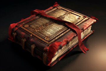 Aufkleber - an ancient leather-bound Bible, with its pages worn and aged, representing the rich history and wisdom contained within.  Generative AI technology.