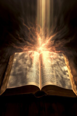 Aufkleber - a Bible opened to a specific verse, with rays of light emanating from the page, symbolizing divine guidance and enlightenment.  Generative AI technology.