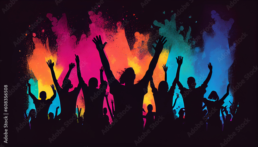 Group of people raising their hands in the air. Human rights concept Ai ...