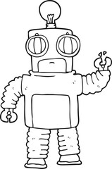 freehand drawn black and white cartoon robot