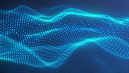 Fototapete - Particles blue wave Cyber technology background loop. Digital luxurious wave particles flow background, Motion of digital data flow.