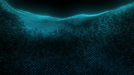 Fototapete - Beautiful abstract wave mountain technology background with blue shine light digital effect. 3D Animation seamless loop corporate concept.