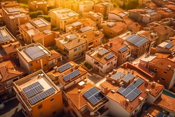 Wall Mural - solar panels on the red roofs of a houses .alternative energy sources.generated by ai Generative AI