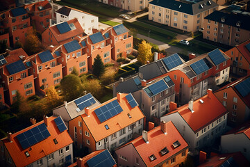 Wall Mural - solar panels on the red roofs of a houses .alternative energy sources.generated by ai Generative AI