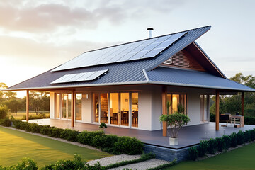 Wall Mural - solar panels on the roof of a house.alternative energy sources.generated by ai Generative AI