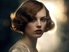 20s 30s 40s Style Portrait Of A Beautiful Woman With Era Correct Make Up And Accessories, Generative Ai