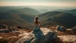© XtravaganT - Woman practicing yoga and meditation on a mountain. Generative AI