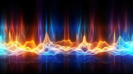 Wall Mural - Golden and blue neon lines wallpaper. Generative ai