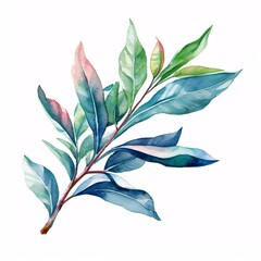 Watercolor tropical leaves on white background. Hand drawn illustration. Generative ai.